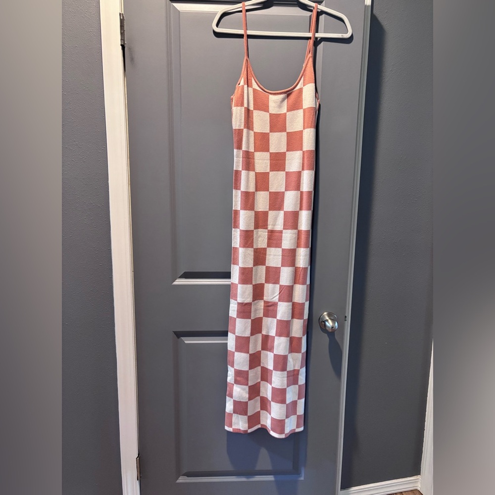 Checkered Pink and White Maxi Dress